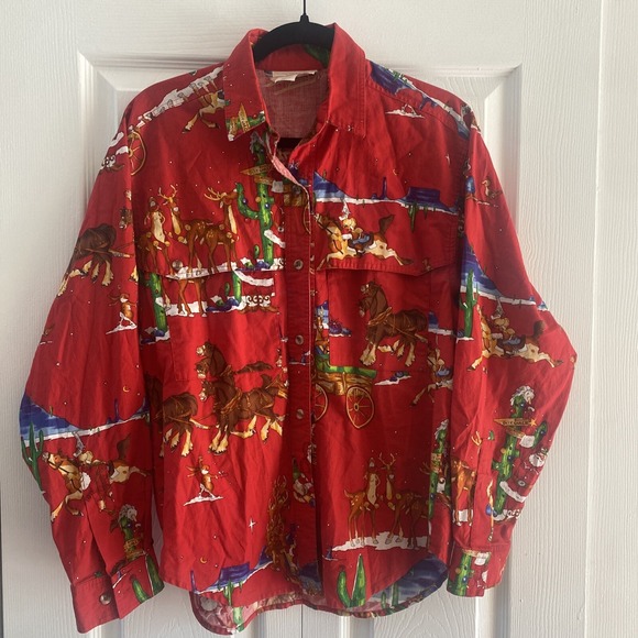 Susie's Country Fashions Tops - Susie's Country Western Christmas Shirt Womens Size‎ S Red Cotton Vintage